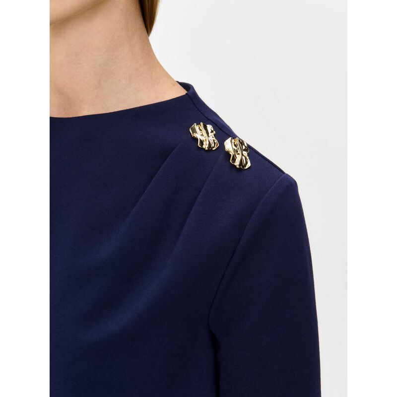 Veronika Maine Compact Ponte Button Shoulder Dress image number 2